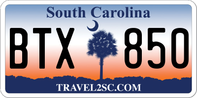 SC license plate BTX850