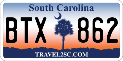 SC license plate BTX862