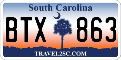 SC license plate BTX863