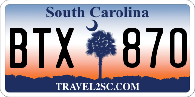 SC license plate BTX870