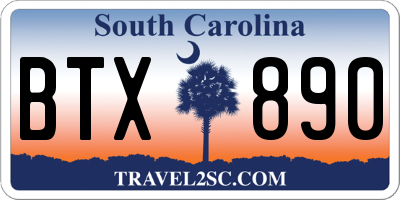 SC license plate BTX890