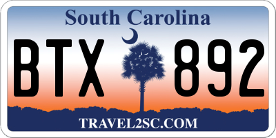 SC license plate BTX892