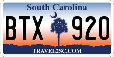 SC license plate BTX920