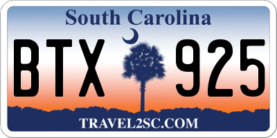SC license plate BTX925