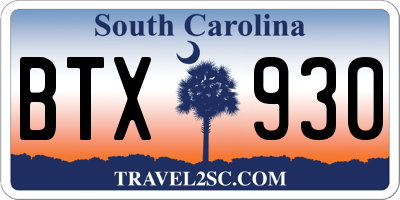 SC license plate BTX930