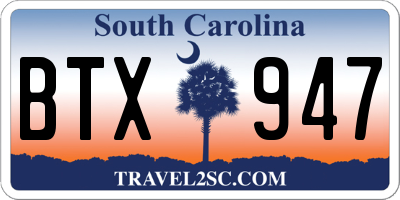 SC license plate BTX947