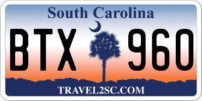 SC license plate BTX960