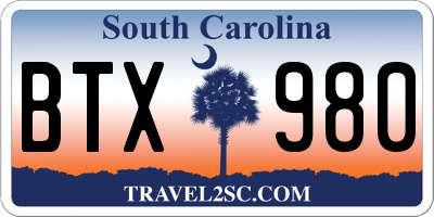 SC license plate BTX980