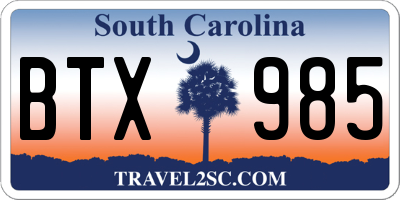 SC license plate BTX985