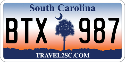 SC license plate BTX987