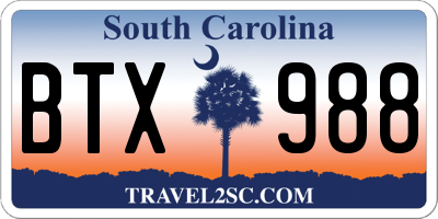 SC license plate BTX988