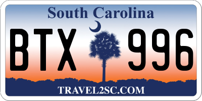SC license plate BTX996