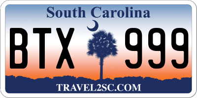SC license plate BTX999
