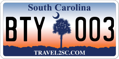 SC license plate BTY003