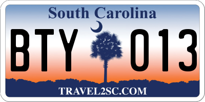 SC license plate BTY013