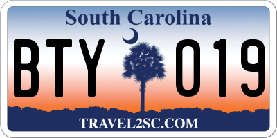 SC license plate BTY019