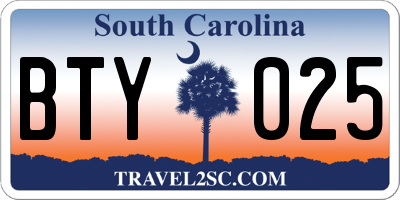 SC license plate BTY025