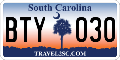 SC license plate BTY030