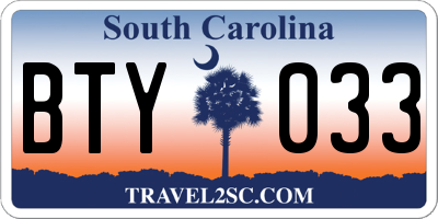 SC license plate BTY033