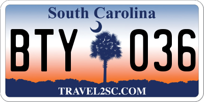 SC license plate BTY036