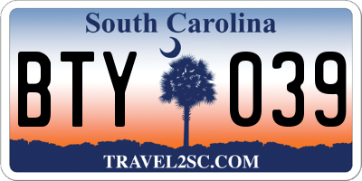 SC license plate BTY039