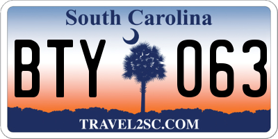 SC license plate BTY063