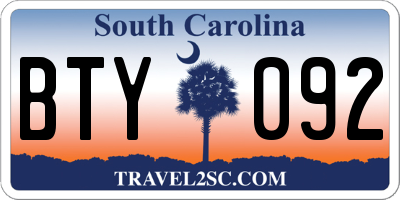 SC license plate BTY092