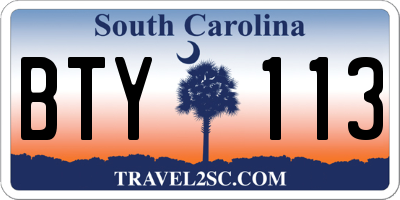 SC license plate BTY113