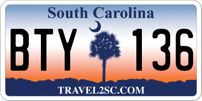 SC license plate BTY136