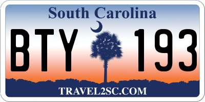 SC license plate BTY193