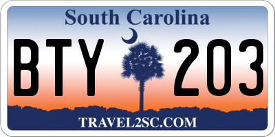 SC license plate BTY203