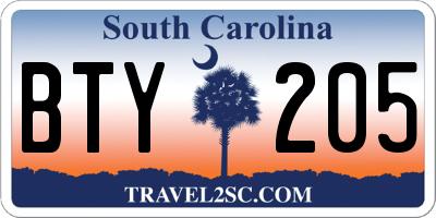 SC license plate BTY205
