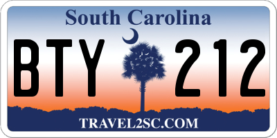 SC license plate BTY212
