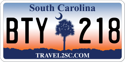SC license plate BTY218