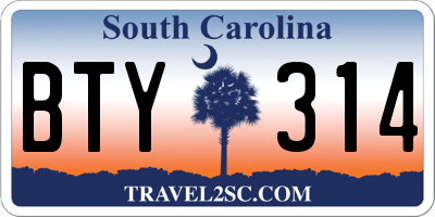 SC license plate BTY314