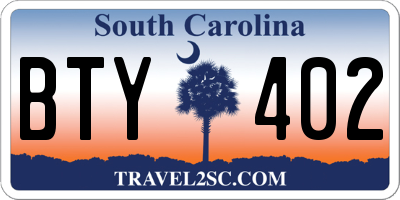 SC license plate BTY402