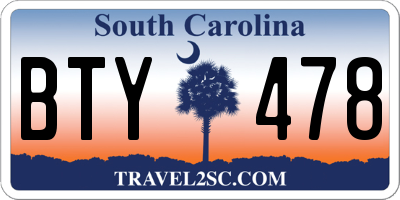 SC license plate BTY478