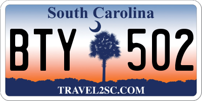 SC license plate BTY502