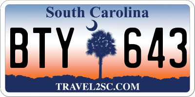 SC license plate BTY643