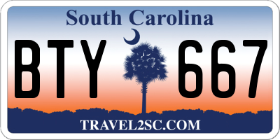 SC license plate BTY667
