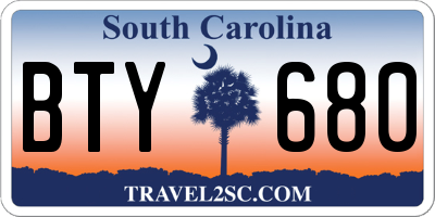 SC license plate BTY680