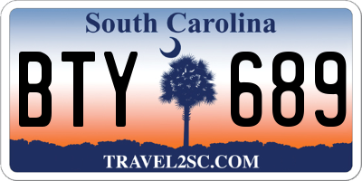 SC license plate BTY689