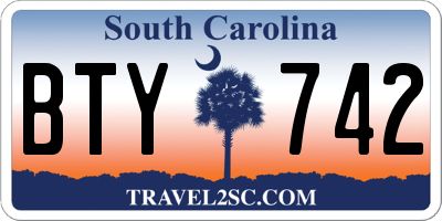 SC license plate BTY742