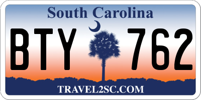 SC license plate BTY762