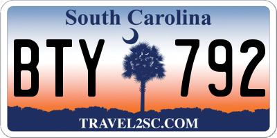 SC license plate BTY792