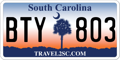 SC license plate BTY803