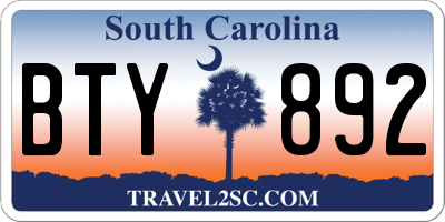 SC license plate BTY892