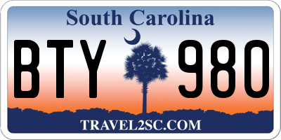 SC license plate BTY980