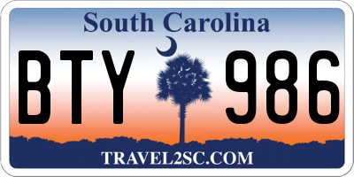 SC license plate BTY986