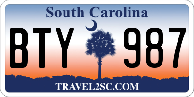 SC license plate BTY987